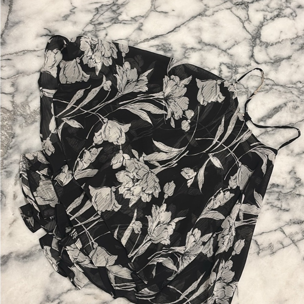Abercrombie Floral Black and White Flowy Chiffon Halter